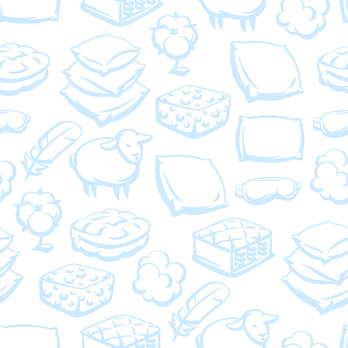 Seamless pattern with bedroom items. Bedding and sleeping accessories.