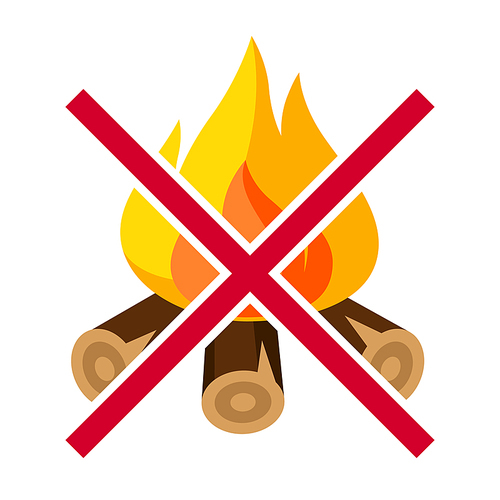 Illustration of no bonfire. Firefighting item. Adversting icon or image for industry and business.