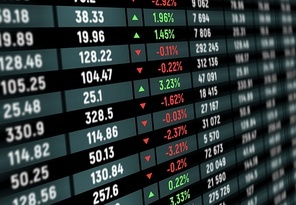 Stock exchange board, market index graphs and charts, vector background. Stock exchange board prices on screen display, tickers, financial data numbers and electronic trade rates