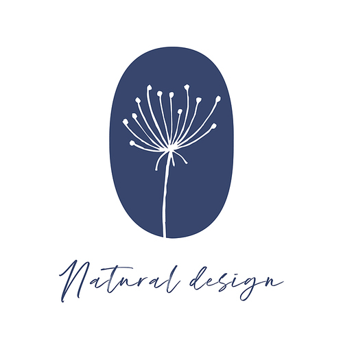 Minimalistic botanical logo. Plant, eco-friendly, hand-drawn emblem vertically oriented.