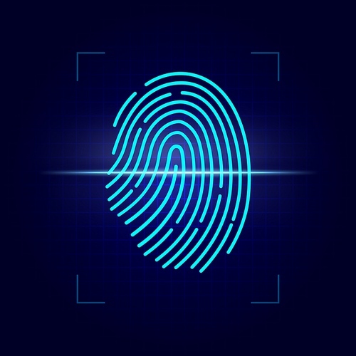 Finger scan of biometric identification vector design. 3d finger  of digital laser scanner, personal identity verification, data access security or crime investigation technology