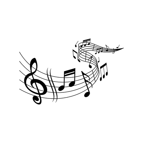 Music melody wave on notes staff with clef treble, vector. Classic music concert, orchestra, symphonic or philharmonic musical notes wave on scale stave or music staff background