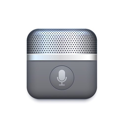 Microphone icon, radio, podcast, broadcast, sound record vector 3d sign isolated on white . Design element for mobile application or website, ui graphic button for dictaphone voice recording