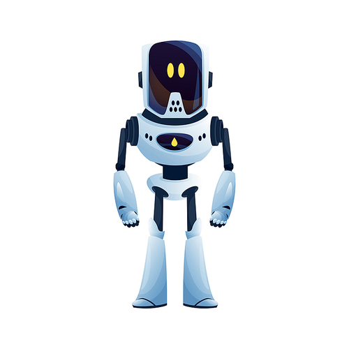 Robot artificial intelligence cyborg isolated futuristic character with big eyes on display. Vector sophisticated android smart helper. Ai bot, artificial mechanical droid robot, sci fi cyber tech