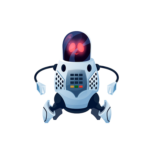 Modern robot with flexible arms, cyborg android cartoon icon. Vector cyber space mechanical plastic or metal robotic loader. Futuristic humanoid or cyborg, android round head with display on face