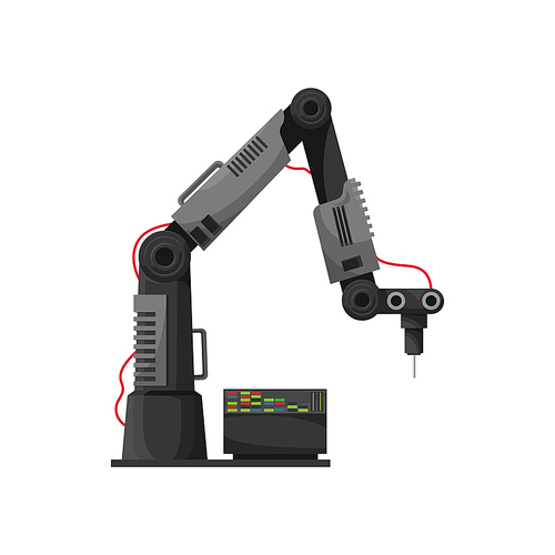 Welder robotic arm isolated industrial machine computer. Vector welding technology automation, engineering factory mechanical hand, welding equipment. Cybernetic automation screw, manufacturing hand