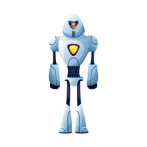 Sci-fi droid isolated robot cyberpunk with arms and legs. Vector hi tech technologies innovations machine helper, full length. Kids toy, artificial automated android modern technologies character