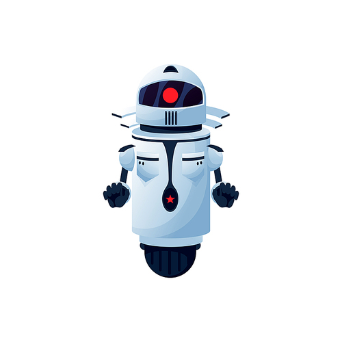 Humanoid robot isolated futuristic cyborg on one wheel. Vector digital character with big eye on head. Modern artificial intelligence electronic space automaton. Kids toy, white robotic friendly bot