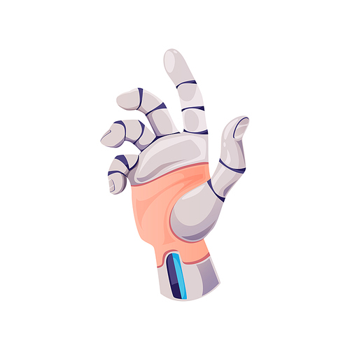 Hand of robot cyborg, artificial machine arm, vector future tech and cyber technology. Cyborg hand or digital AI artificial intelligence, futuristic touch mechanism and bionic robotic bot