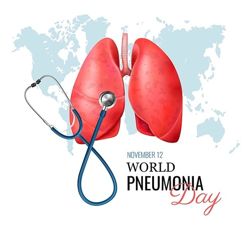 Pneumonia realistic concept with world problem day symbols vector illustration