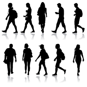 Silhouette Group of People Standing on White