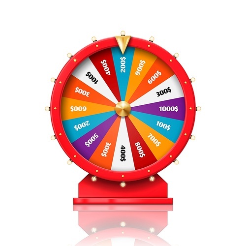 Wheel of fortune, lucky win spin game and casino roulette, vector. Fortune wheel with arrow for dollar money prize, poker luck or lottery jackpot equipment, gambling game and casino bets chance drum