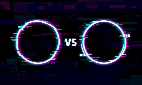 vs or vs glitch frames with vector distorted pixels of neon borders and digital noise background. sport game competition battle, championship match, boxing fight and team challenge confrontation