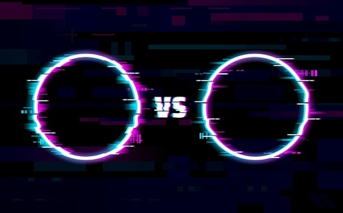 vs battle glitch round frames with vector neon borders of distorted pixels on digital noise background. vs frames of sport competition, championship match, boxing round, team challenge or contest
