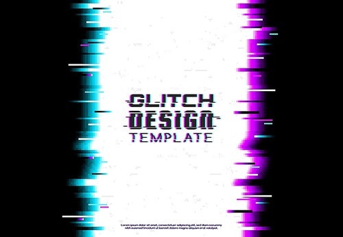 Screen glitch template, broken monitor or TV signal vector background. Digital pixels noise blue and violet lines, distorted typography, Broken monitor critical error, computer bug effect