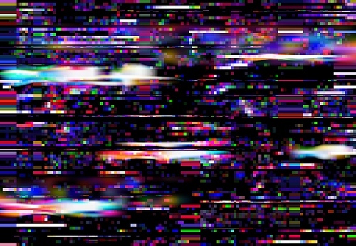 Glitch screen background, TV signal loss or monitor fail. Square color pixels noise vector backdrop. Television broadcast, program error or bug, broken computer screen effect