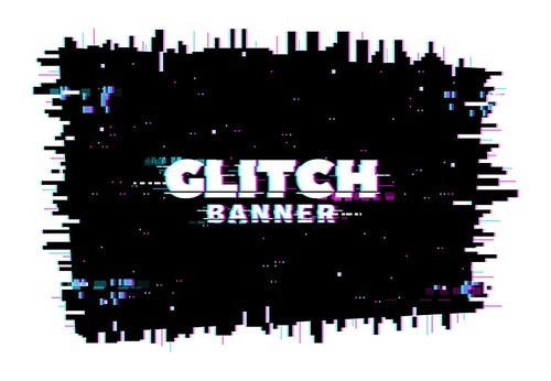Digital color distortion glitch screen, lines and pixel noise background. Vector glitched banner, television distorted video, no signal noisy effect and colored random pixels in black rectangle