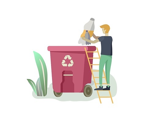 people Recycle Sort organic Garbage in different container for Separation to Reduce Environment Pollution. Man collect plastic garbage in bag or container. Environmental day vector cartoon illustration