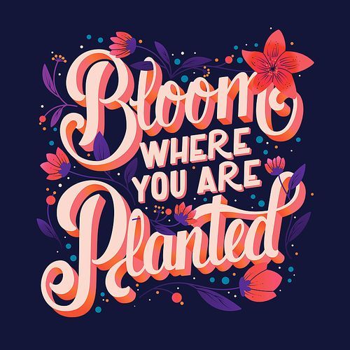 Colorful decorative handwritten typography design with flowers and decoration. Spring hand lettering illustration design.