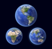 Planet Earth globe surface outer space view, realistic vector. Earth oceans water and continents, atmosphere clouds, Africa, Europe, North and South America, Asia and Australia regions satellite view