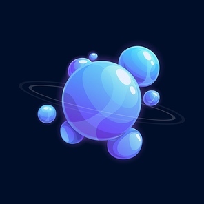 Planet of water drops or blue soup bubbles isolated flat cartoon icon. Vector cosmic galaxy outer space planet, ui game design element. Round globe of aqua, liquid sphere, fantasy aliens world