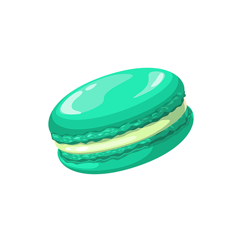 Sweet green macaroon isolated confectionery snack. Vector pastry food cake, french dessert