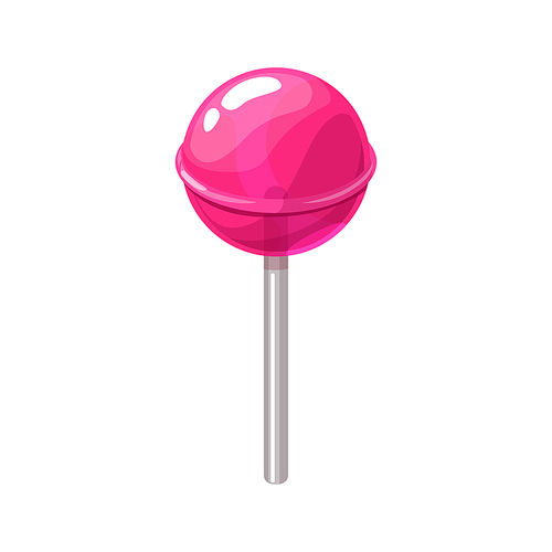 Round candy on stick isolated 3D pink lollipop. Vector sweet spiral sucker, confectionery snack