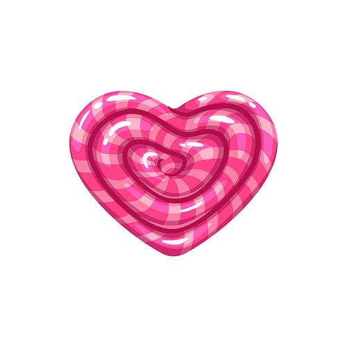 Heart shape striped caramel candy isolated confectionery food. Vector caramel sweets