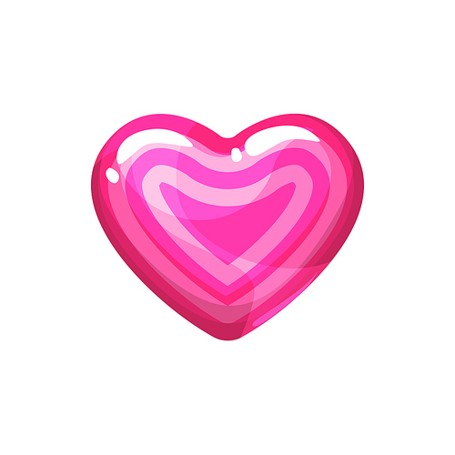 Pink chocolate candy in heart shape isolated dessert symbol of love. Vector marmalade sweets