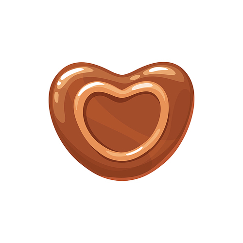 Cacao sweets isolated chocolate candy in heart shape. Vector sweet confectionery food