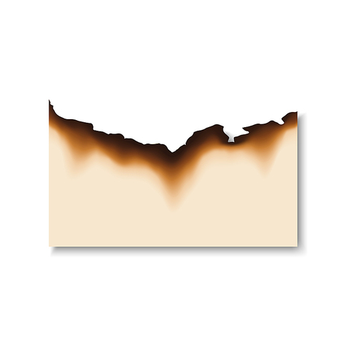 Burnt scorched piece of paper. Vector parchment sheet with dirty edges left by fire or flame