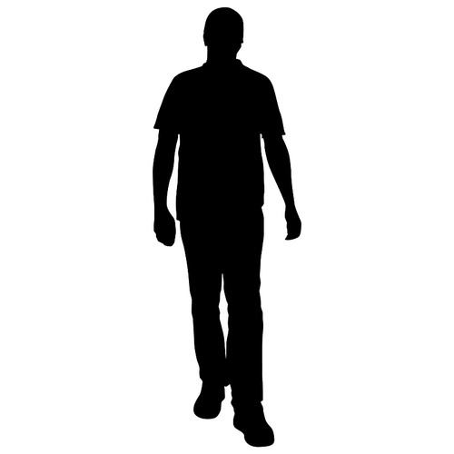 Silhouette of a walking man on a white background.