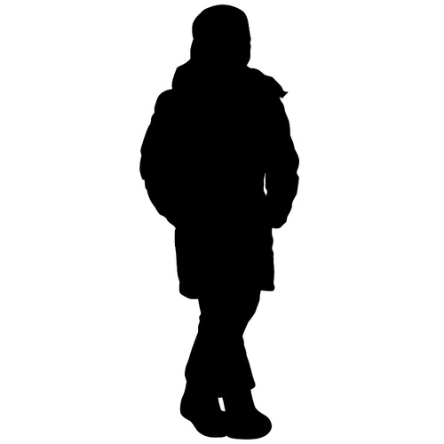 Silhouette of a walking girl on a white background.