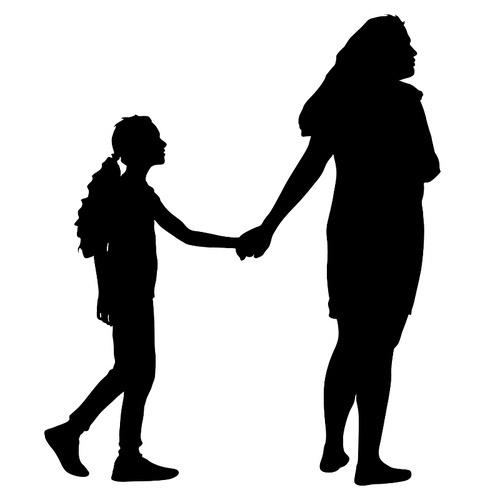 Silhouette of happy family on a white background.