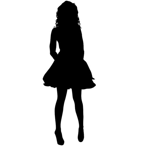 Black silhouette of a beautiful girl on a white background.