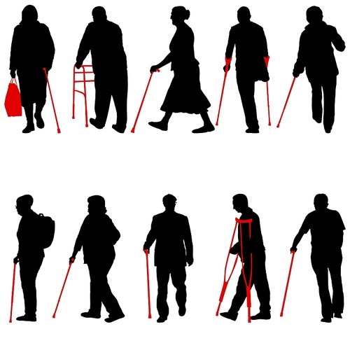 Set ilhouette of disabled people on a white background.