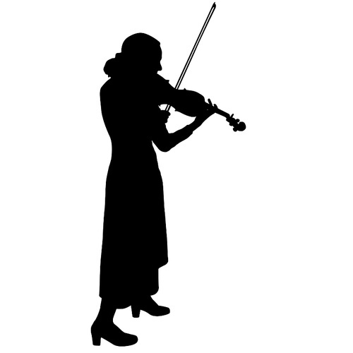 Silhouettes a musician violinist playing the violinon a white background.