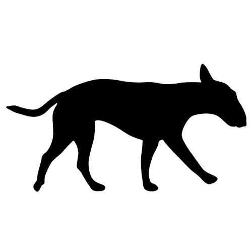 Bull terrier dog black silhouette on white background.