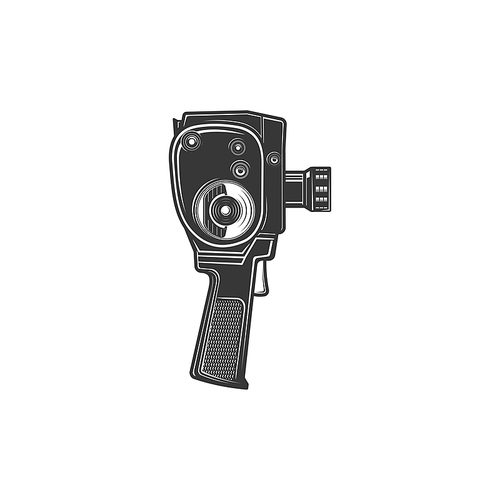 Film production and photo shooting tool, retro motion picture object isolated monochrome icon. Vector film making device photo camera, cinema shooting equipment, manual photo cam in retro style