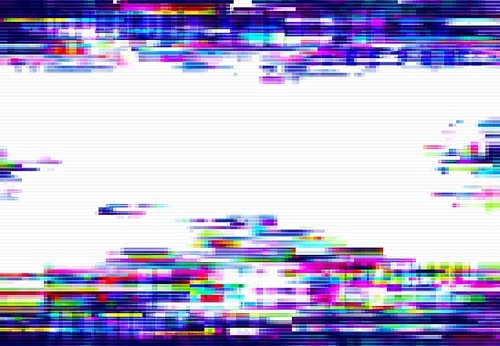 glitch pixels vector abstract background, distorted glitched colored and neon glowing  with random pixels. television distortion with glitch effect, error, no signal tv screen border or backdrop
