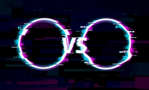 glitch vs vs circles with noise of tv pixels on digital screen, vector background. vs fight battle versus sport or boxing tournament. glitch effect on television screen, tournament and competition