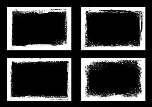 grunge frames and borders, black and white halftone vector background. grunge frame with rough texture edges, brush paint strokes and scratches, white dirt, splatter and chalk splash