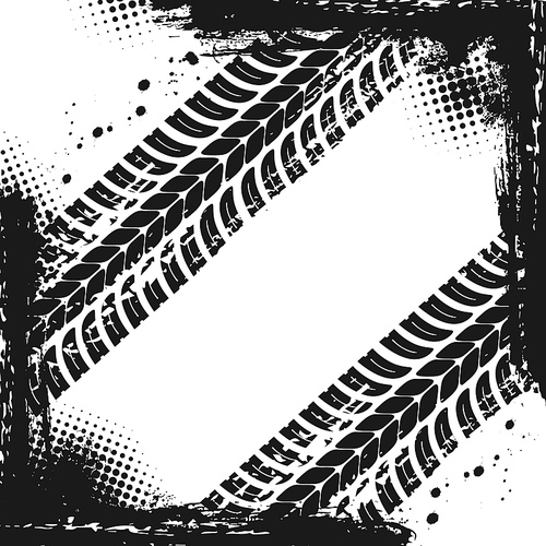 vehicle tire grungy treads, car dirty traces vector background. off-road motorsport or rally race, transportation industry grungy background or  with truck wheel rubber marks or protector traces