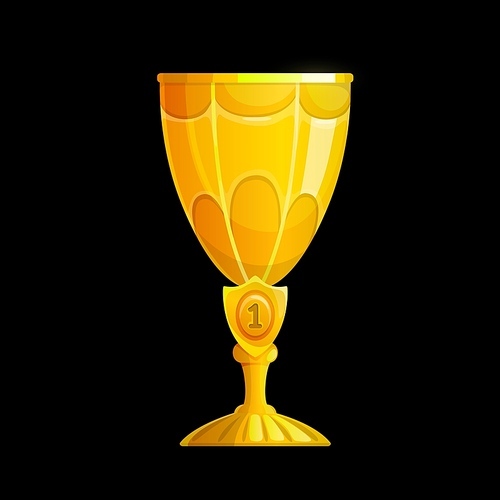 Winner golden cup interface icon, vector gold trophy with number one emblem. Goblet for first place prize award. Champion cup ui design element, contest victory achievement, success celebration