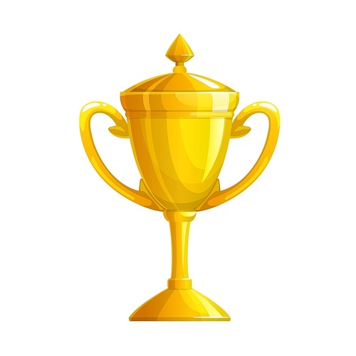 Golden cup trophy icon, gold award and winner or champion prize, vector. Golden cup of victory or winner goblet for sport championship first place, best game and competition reward