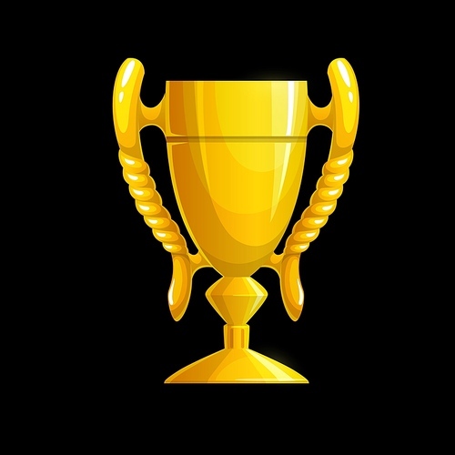 Golden trophy cup icon, vector gold winner prize, first place award. Champion goblet with twisted handles. Number one winner trophy, contest victory achievement. Success celebration, game ui asset