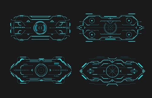 hud aim control  interface futuristic target screen. vector ski-fi monitors, ui techno elements, military optical aiming, spaceship crosshairs. modern collimator sight, gun focus range indication