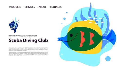 Tropical fish and marine life, underwater life. Colorful vector illustration on a white background. Web page template for a website
