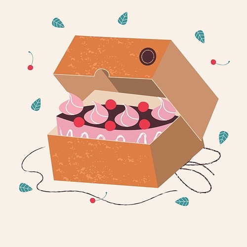Kraft box with a cake. Vector illustration on a light background.