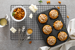 Almond banana muffins with white chocolate and nuts